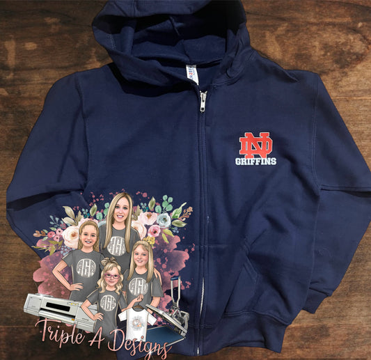 North Desoto Griffins Design 036-Full-Zip Hooded Sweatshirt