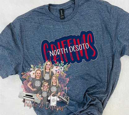 North Desoto Griffins Design 033-Short Sleeve Tee, Long Sleeve Tee