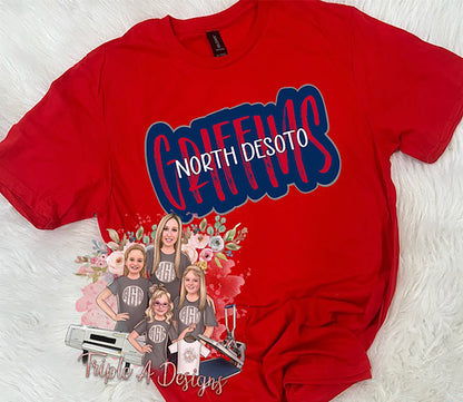 North Desoto Griffins Design 033-Short Sleeve Tee, Long Sleeve Tee