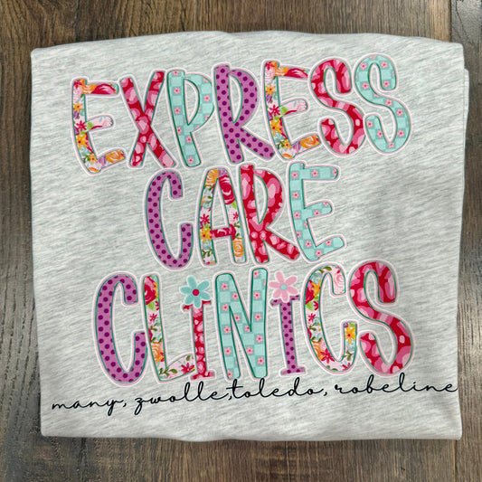 Express Care Clinics Floral Design-Short Sleeve Tee, Long Sleeve Tee, Sweatshirt