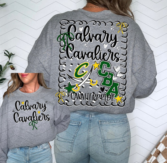 Calvary Cavaliers Bow Mascot Design Front/Back-Short Sleeve Tee, Long Sleeve Tee, Sweatshirt
