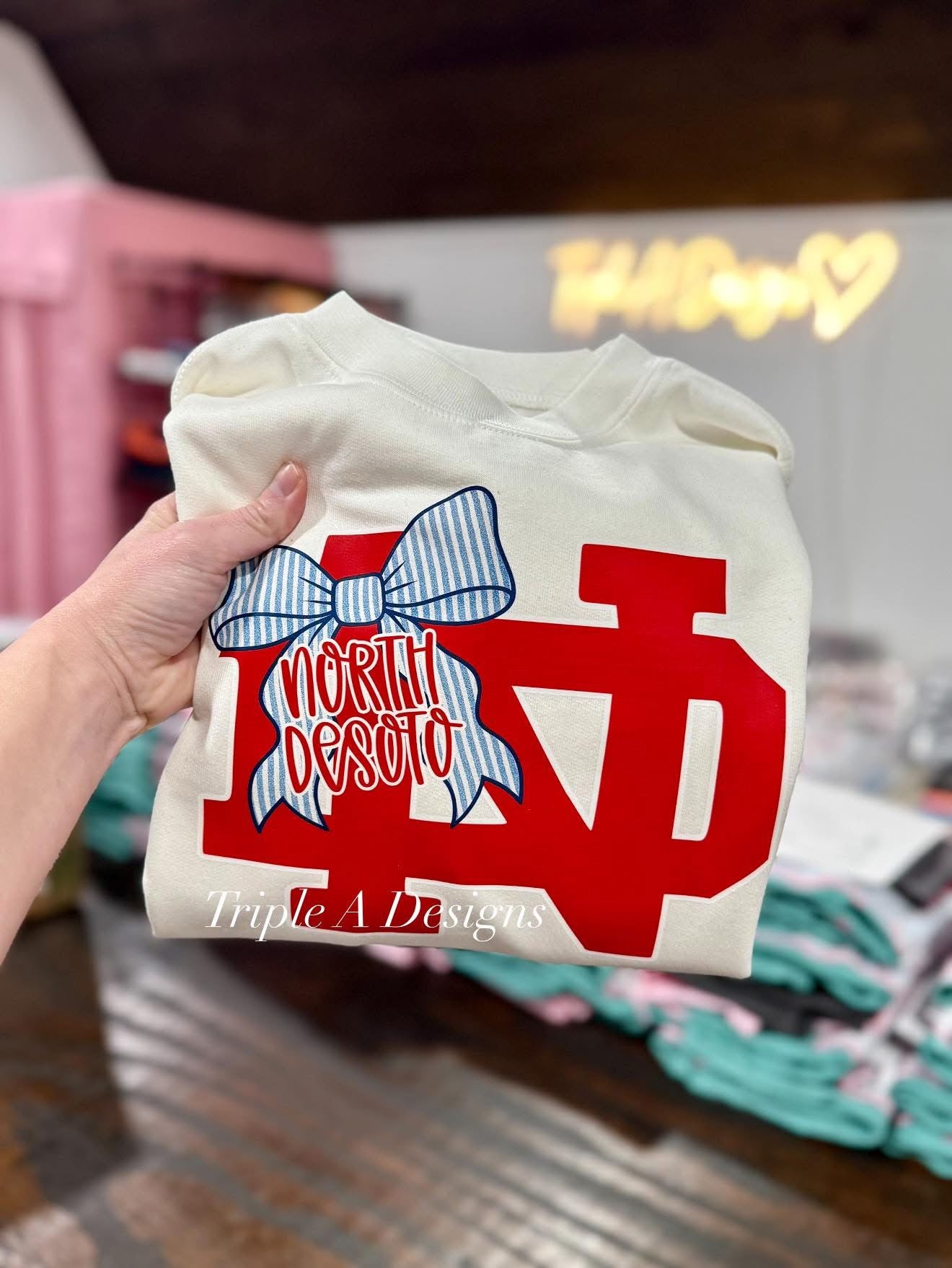 ND logo w/Seersucker Bow-Short Sleeve Tee, Long Sleeve Tee, Sweatshirt