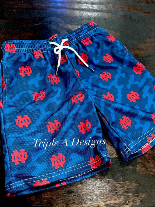 ND Boys Red/Navy Camo Shorts-Ready for Pickup/RTS