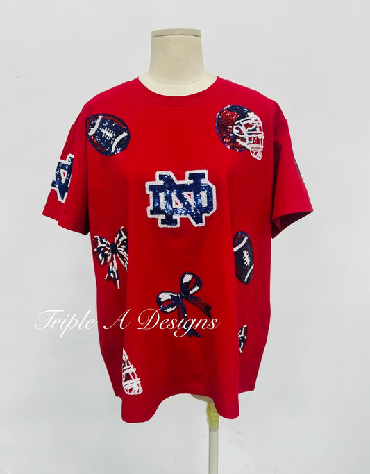 PREORDER *ENDS Sep 2nd* TURNAROUND 3-4 Weeks-ND Football Bow Real Sequins Top-Adult (Triple A Exclusive)