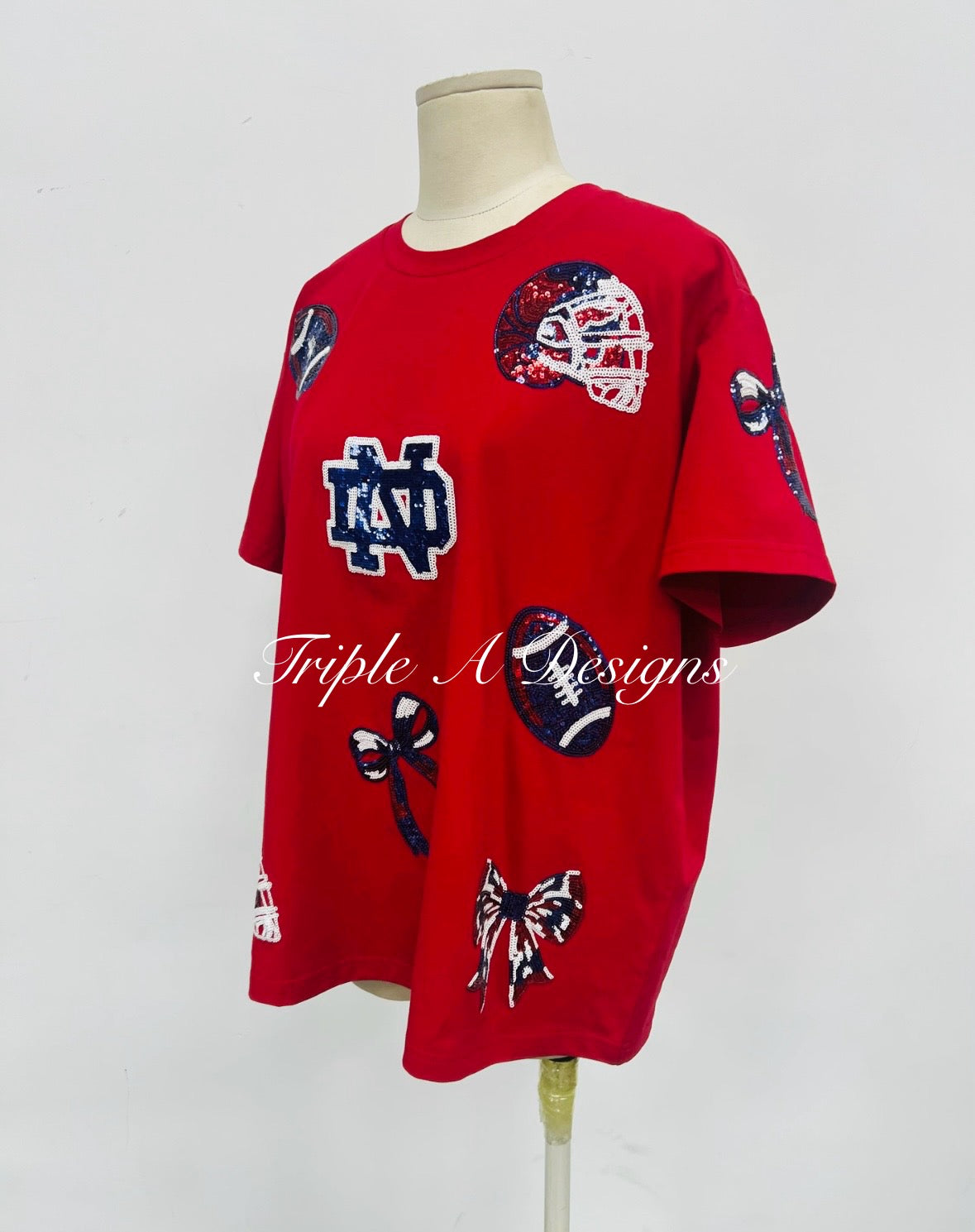 PREORDER *ENDS Sep 2nd* TURNAROUND 3-4 Weeks-ND Football Bow Real Sequins Top-Adult (Triple A Exclusive)
