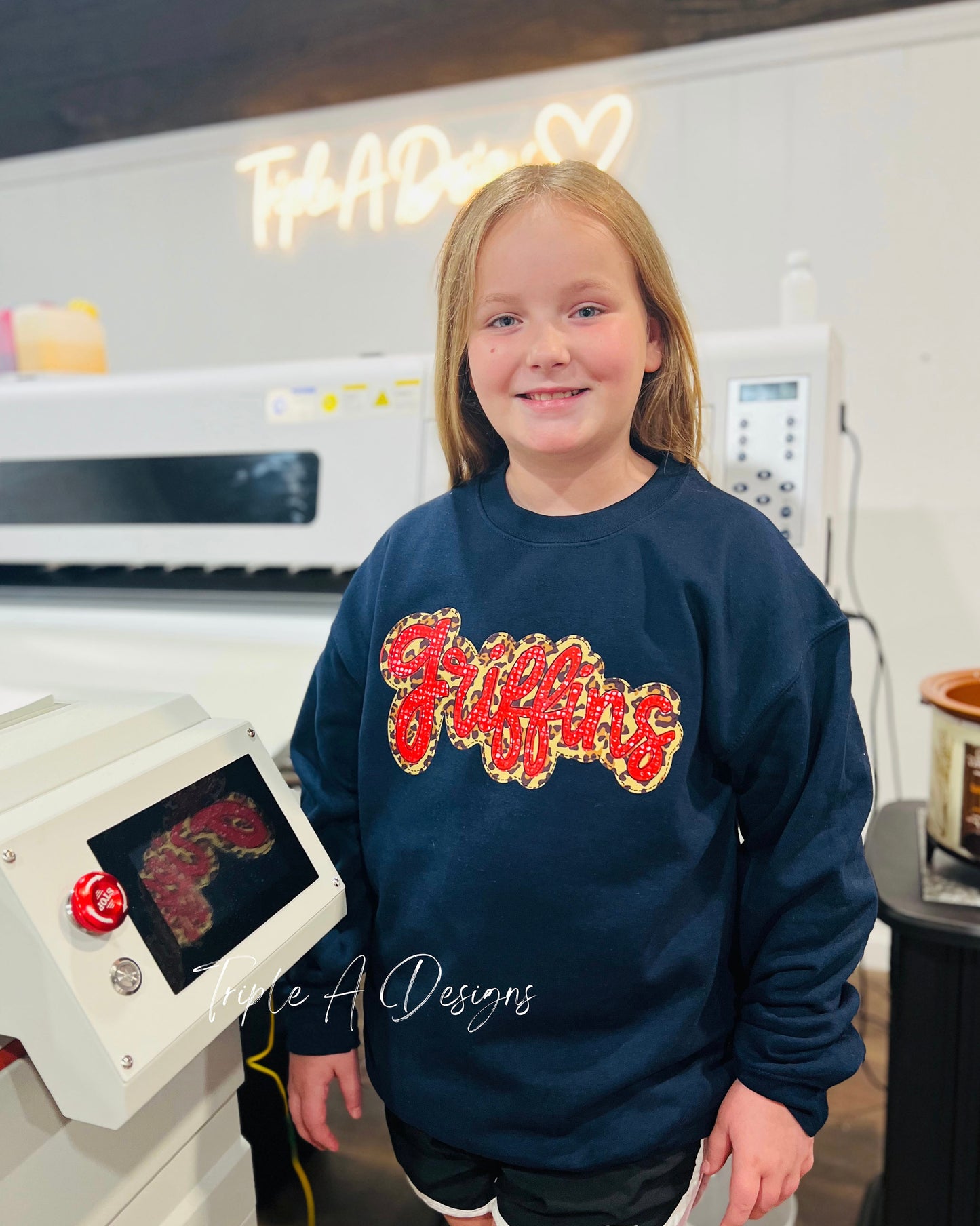 North Desoto Griffins Design 010 Faux Applique Leopard Red Sequins-Short Sleeve Tee, Long Sleeve Tee, Sweatshirt, Hoodie