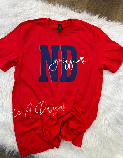 North Desoto Griffins Design 013-Short Sleeve Tee, Long Sleeve Tee