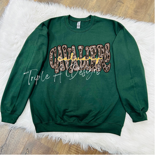 Faux Leopard Sequins "Cavaliers" -Long Sleeve Tee, Sweatshirt