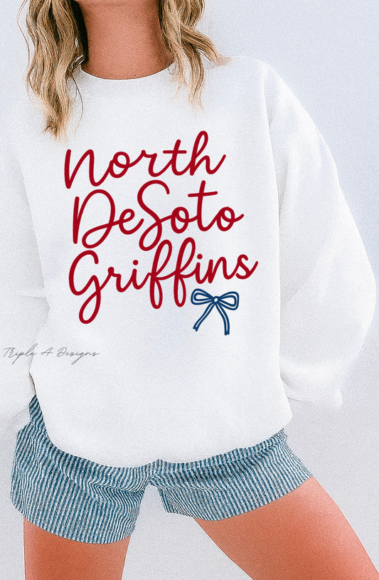 North Desoto Griffins/Bow Design 1-Short Sleeve Tee, Long Sleeve Tee, Sweatshirt