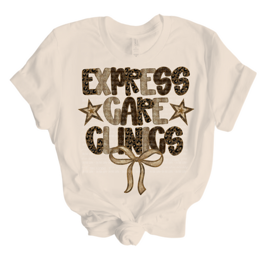 Express Care Clinics Leopard Foil Design-Short Sleeve Tee, Long Sleeve Tee, Sweatshirt