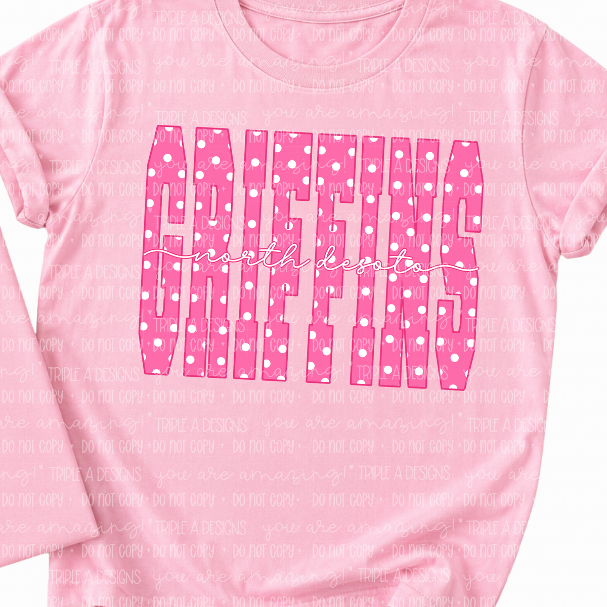 North Desoto Griffins-Pink Polka Dot- Short Sleeve Tee, Sweatshirt